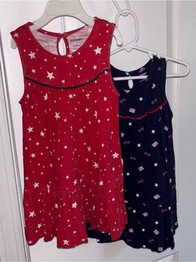 lot of 2 Old Navy girl size 3t dresses red blue patriotic-themed stars flags